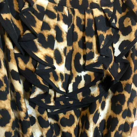 Sz S Express Sleeveless Leopard Print Tank Dress w/Elastic Waist & Belt, Ruffle - Picture 3 of 6